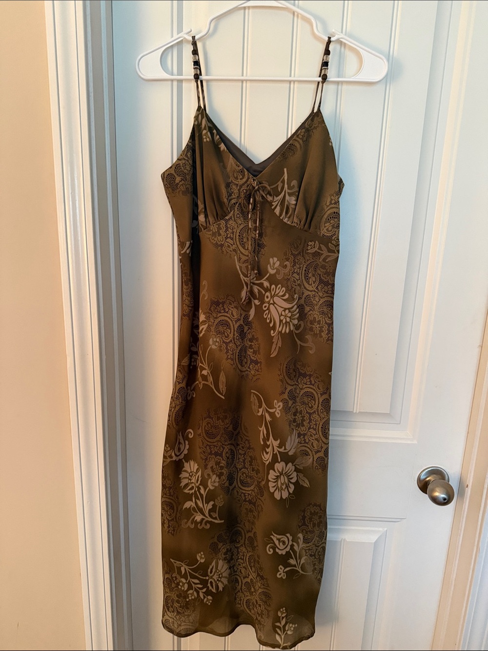 Kathie Lee Collection Olive Green Floral Midi Slip Dress